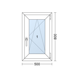 Kunststofffenster | 50 x 80 cm (500 x 800 mm) | weiß | Dreh-Kipp-Fenster | rechts 