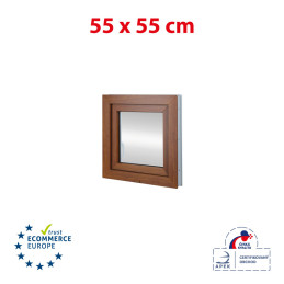 Kunststofffenster 55x55 cm (550x550mm) Dreh-Kipp-Fenster links Weiße / Goldene Eiche